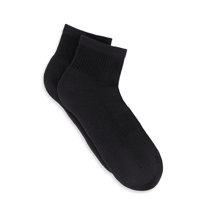 Black high ankle cotton socks for men, moisture control and comfort.