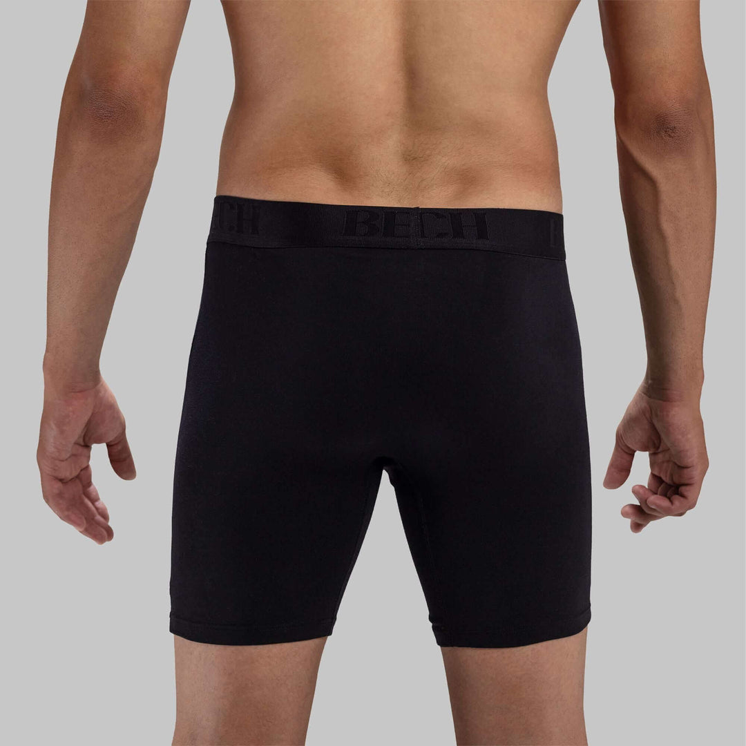 Black long boxer with fly – designed for comfort, perfect for sensitive skin, breathable